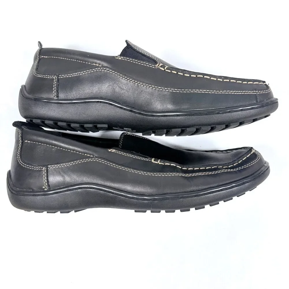 Bass Flex Fit Victor Black Leather Slip On Loafer Shoes Men's Size 11‎